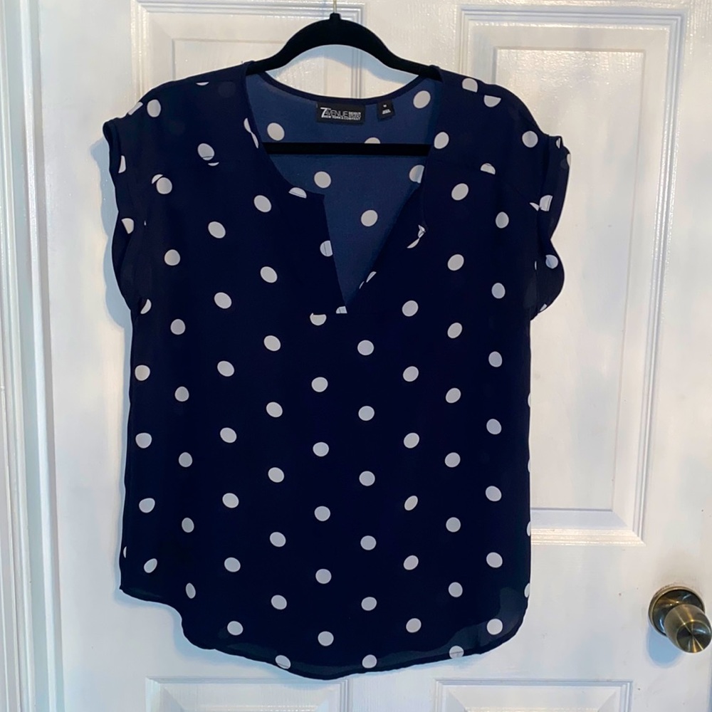 NY & Co Navy With White Polka dots Blouse